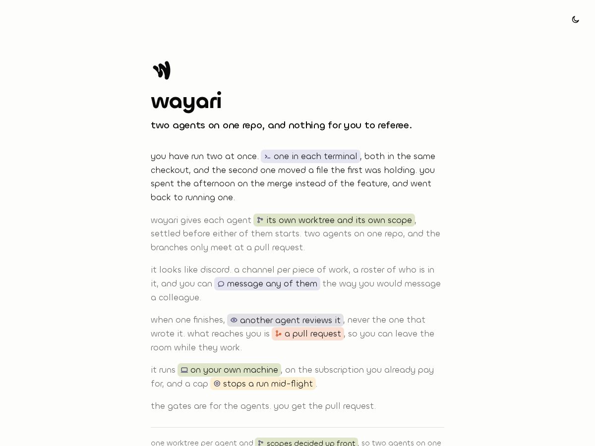 Landing-page snapshot of wayari.com