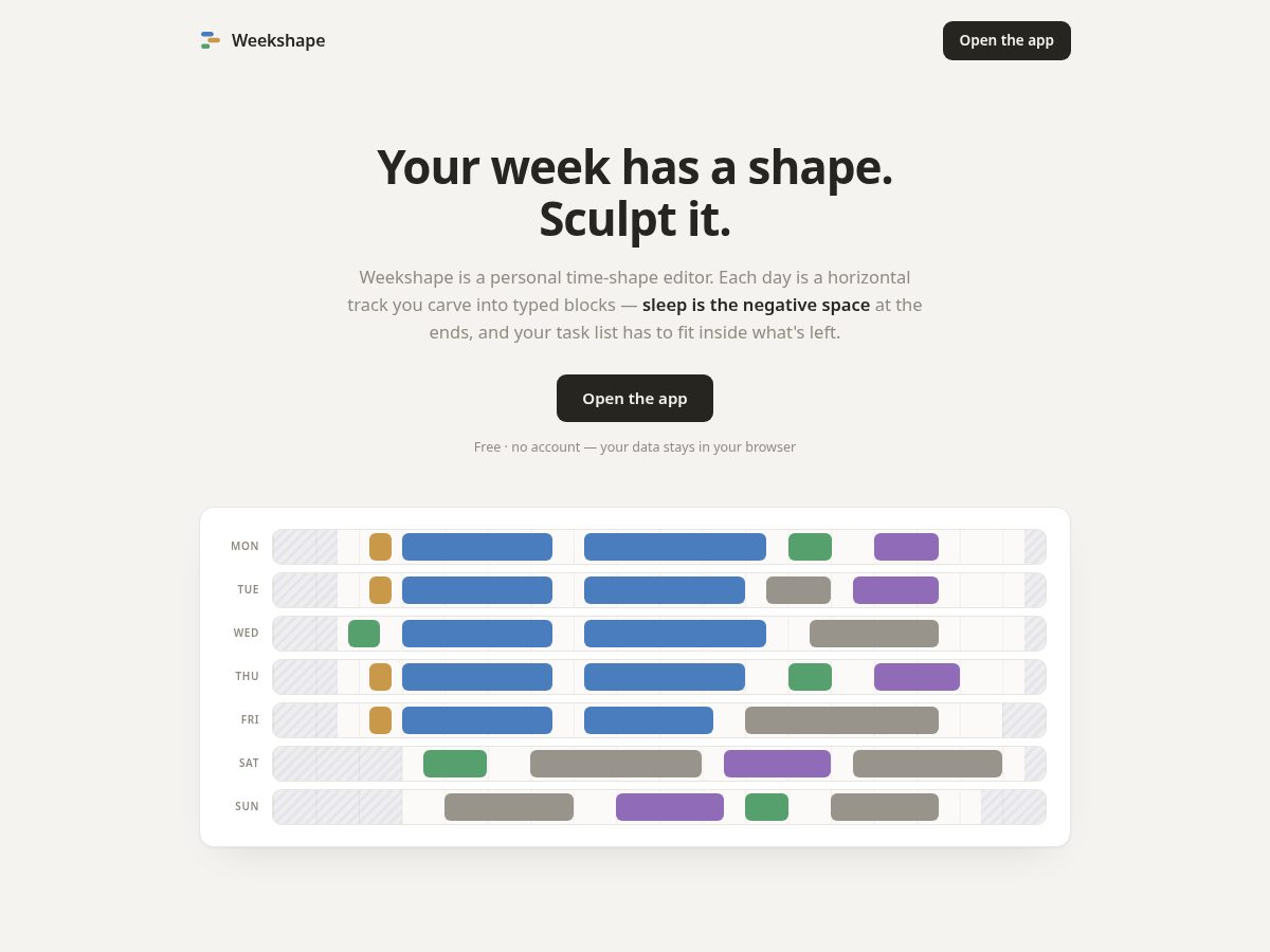 Landing-page snapshot of weekshape.com