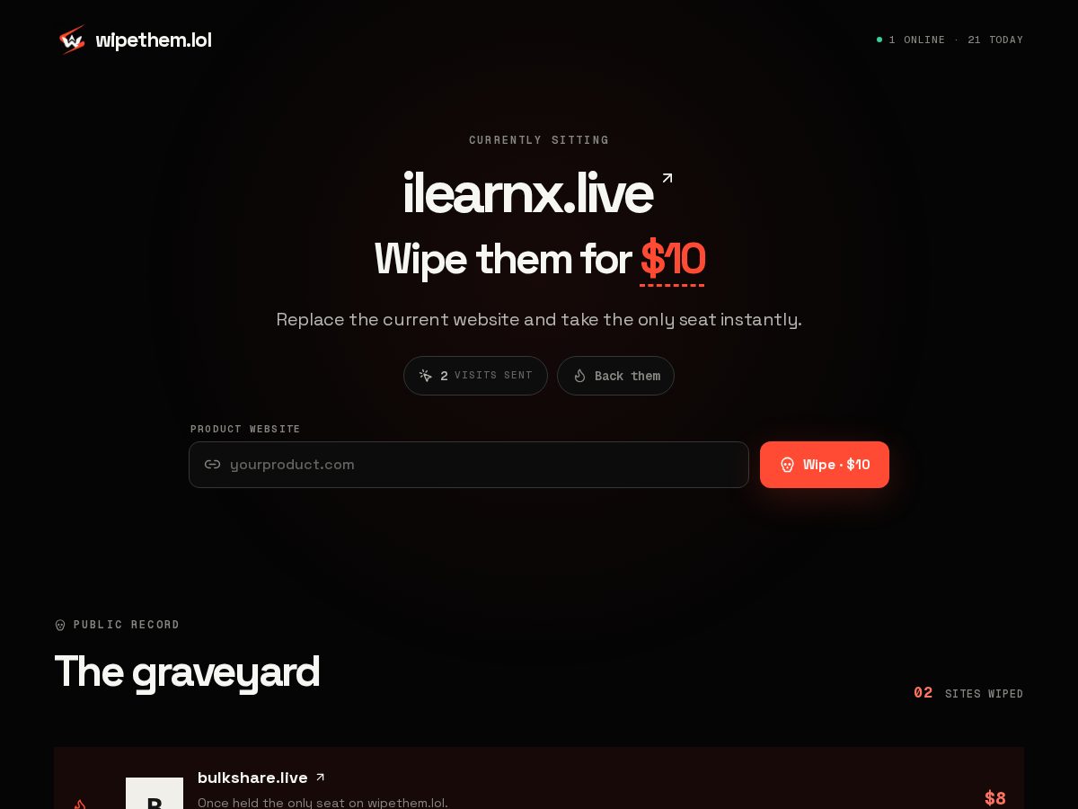 Landing-page snapshot of wipethem.lol