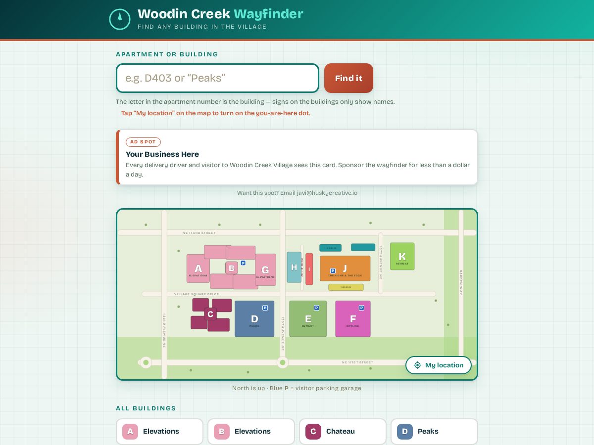 Landing-page snapshot of woodincreekmap.com