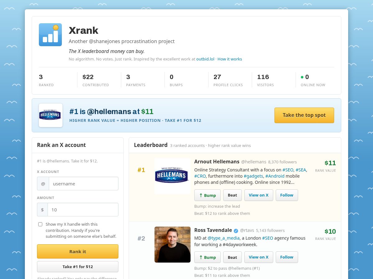 Landing-page snapshot of xrank.lol