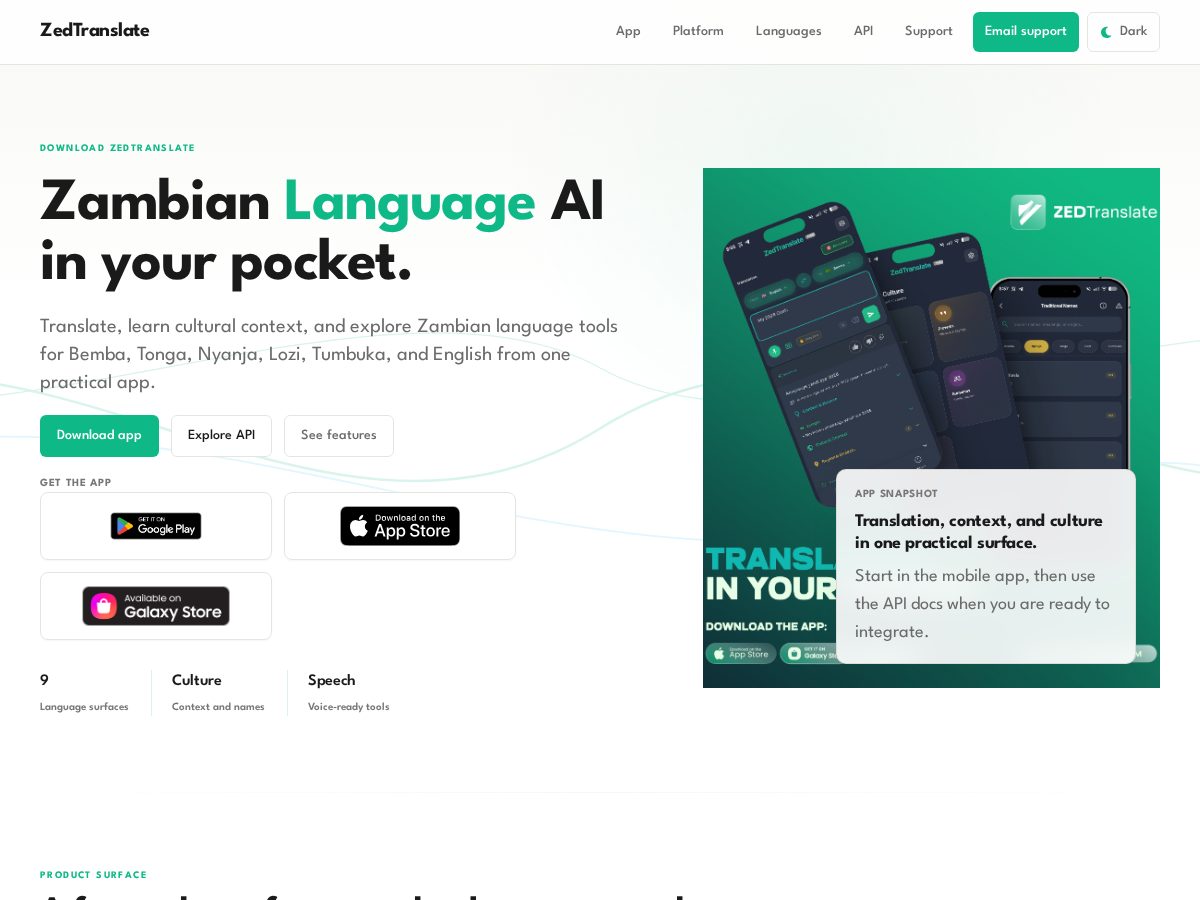 Landing-page snapshot of zedtranslate.com