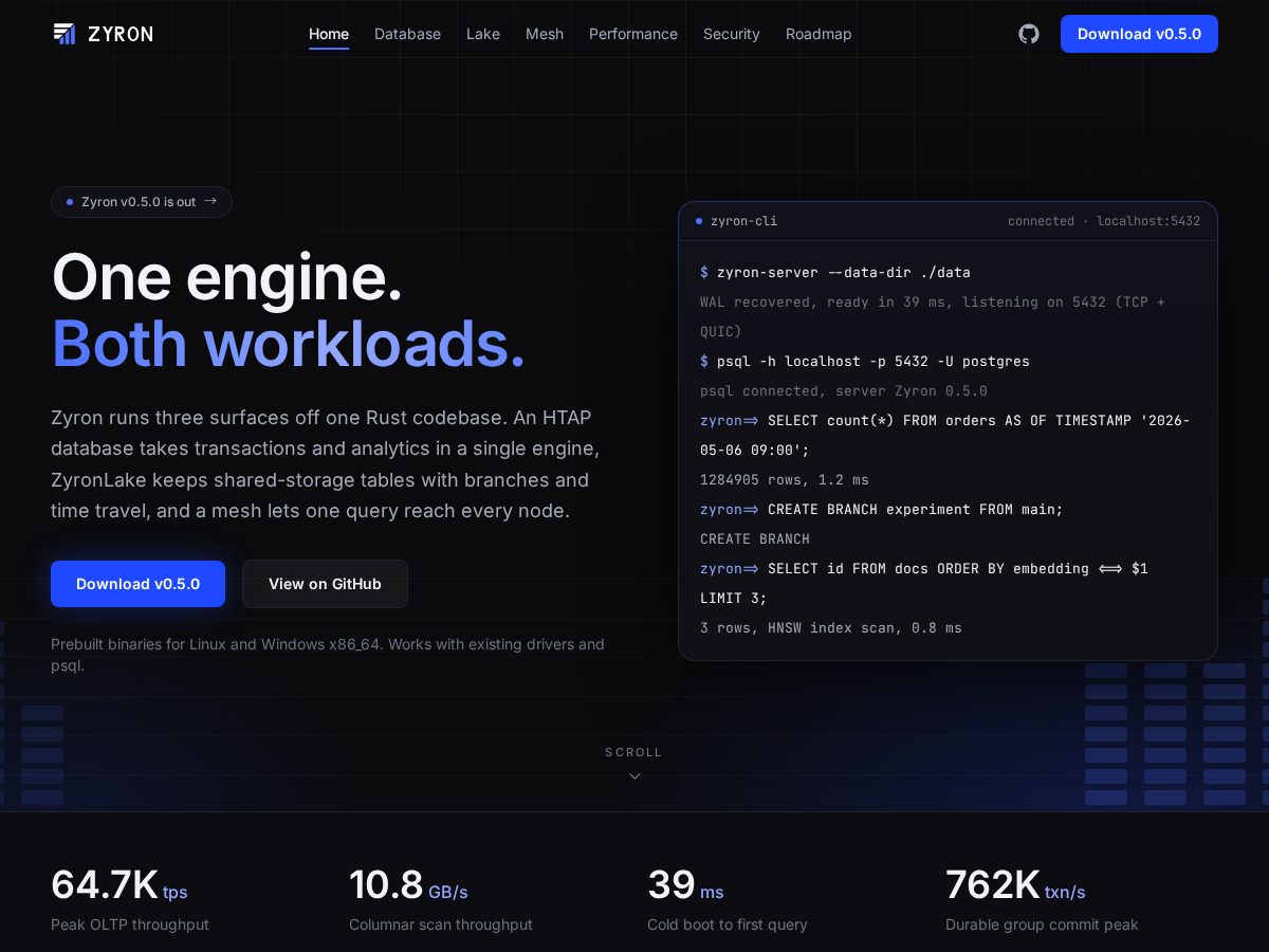 Landing-page snapshot of zyron.systems