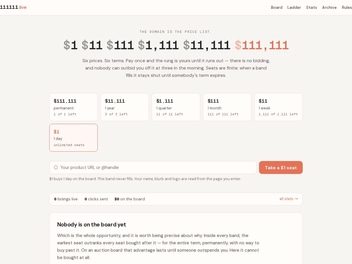 Landing-page snapshot of 111111.live
