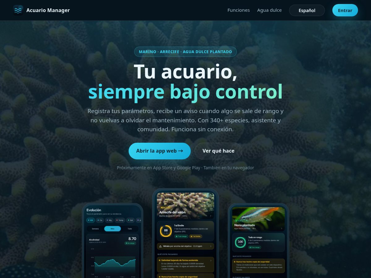 Landing-page snapshot of acuariomanager.com