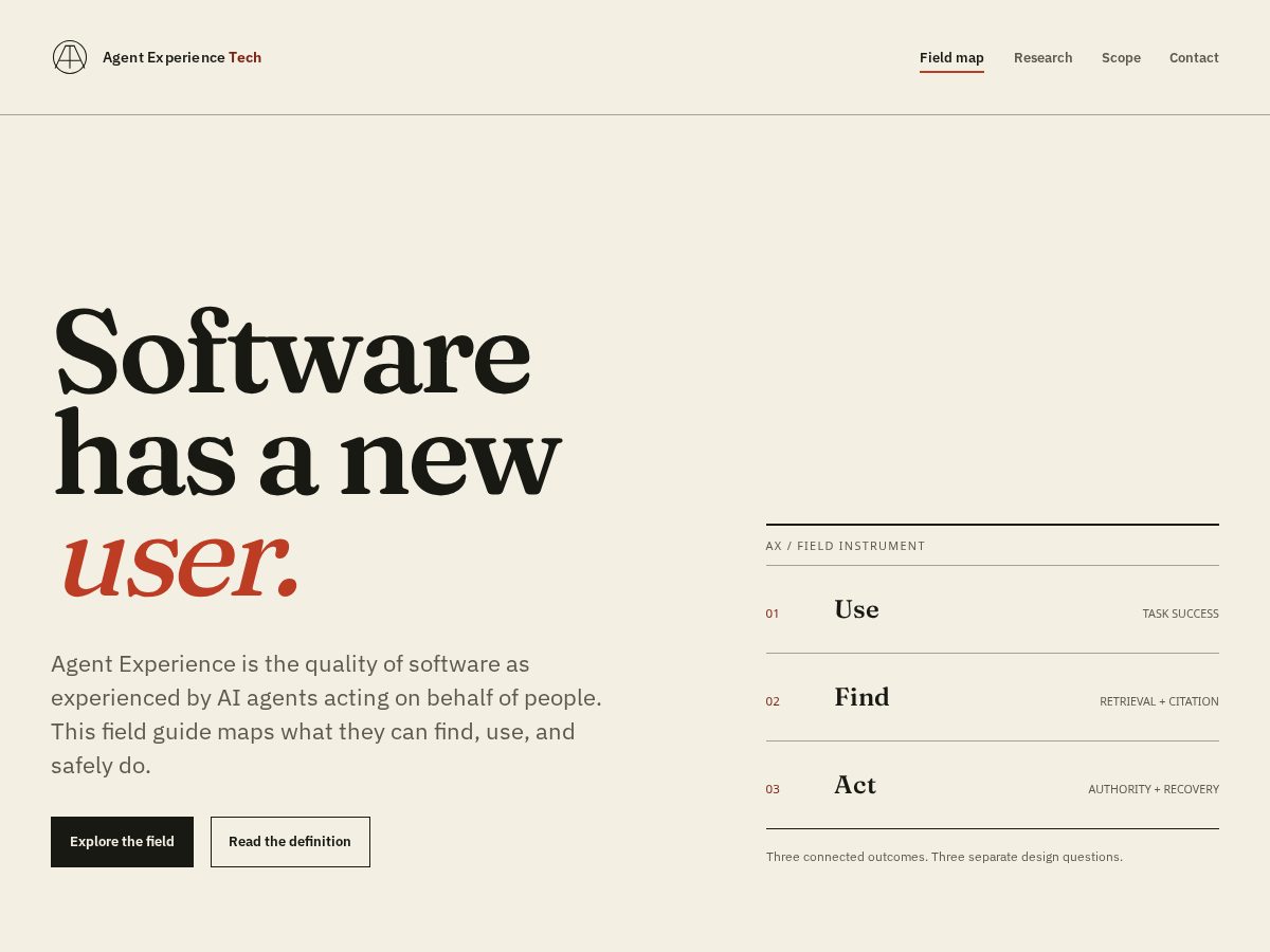 Landing-page snapshot of agentexperience.tech