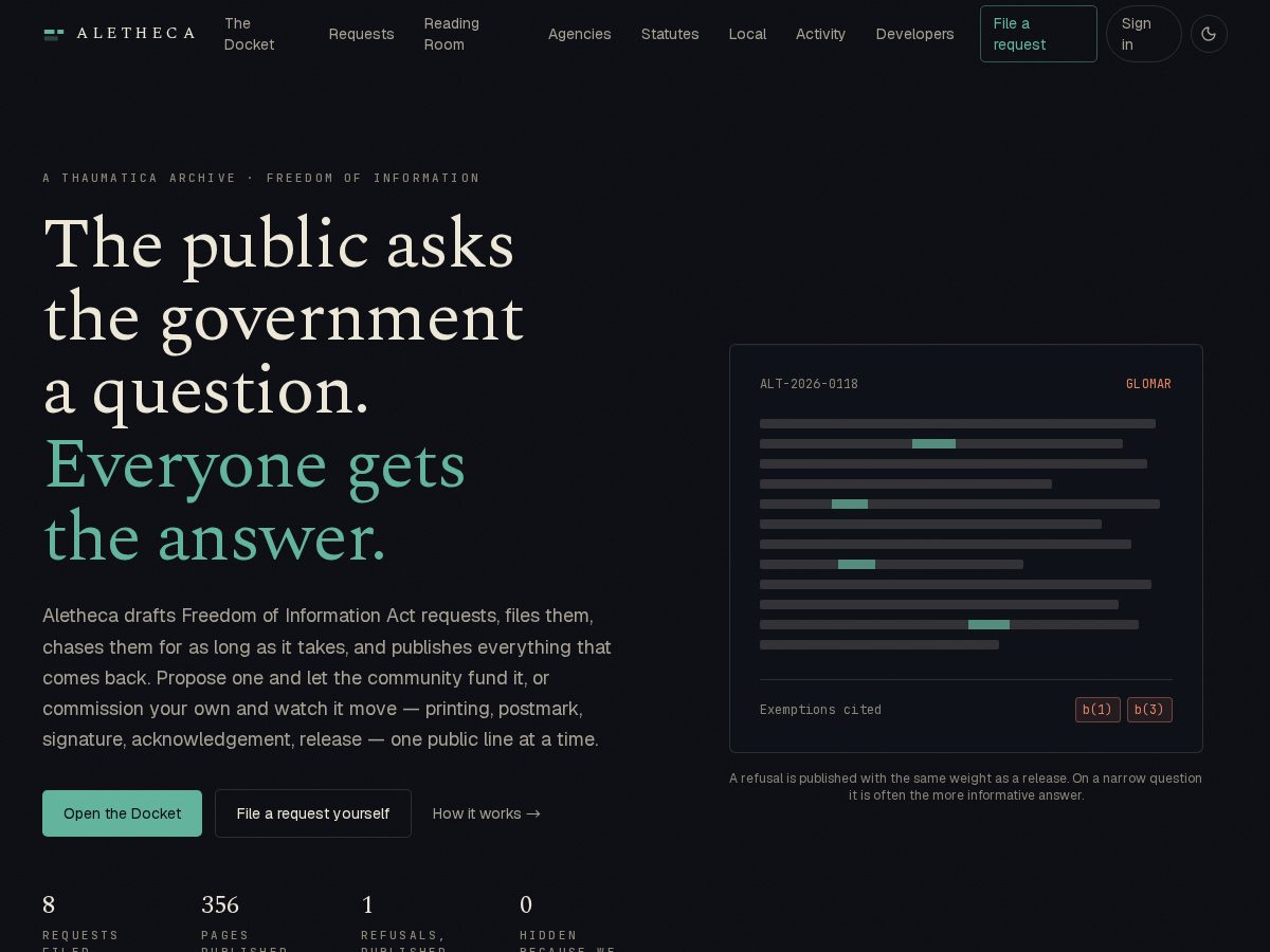Landing-page snapshot of aletheca.com