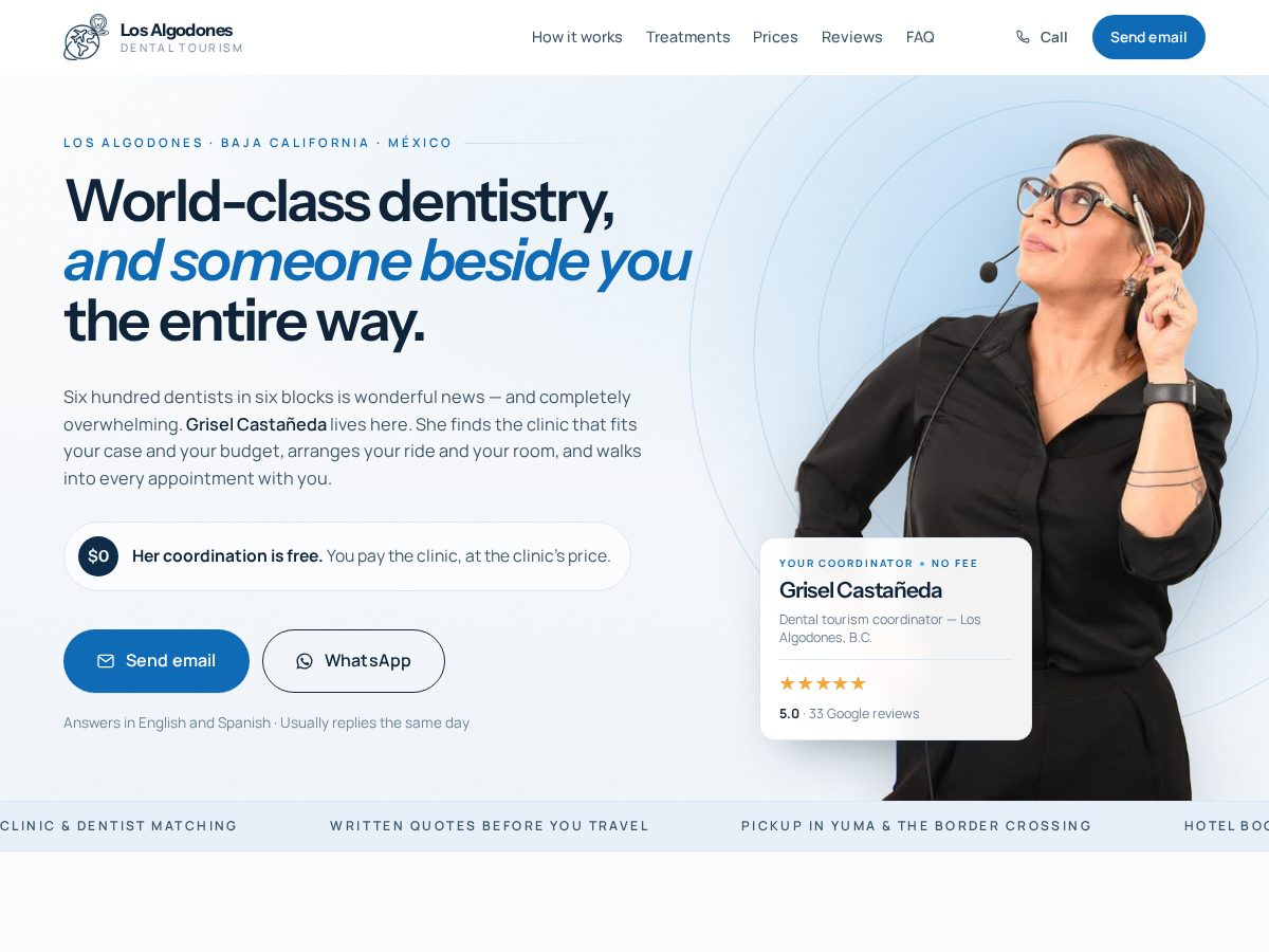 Landing-page snapshot of algodonesdentaltourism.com