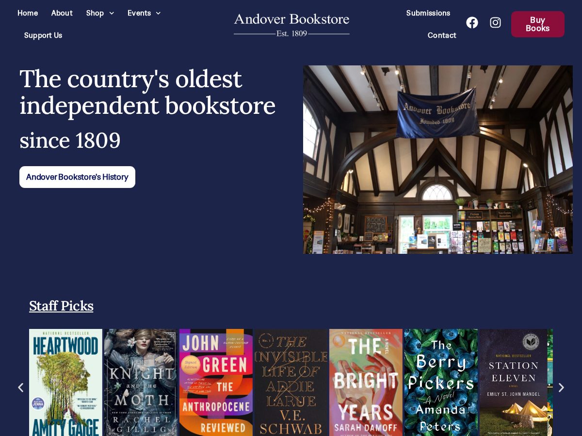 Landing-page snapshot of andoverbookstore.pro