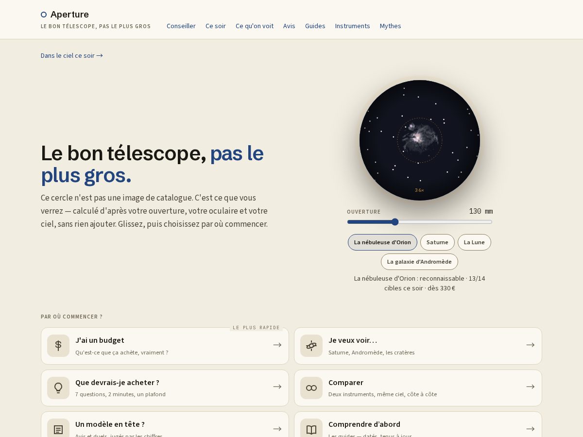 Landing-page snapshot of apertureastro.com