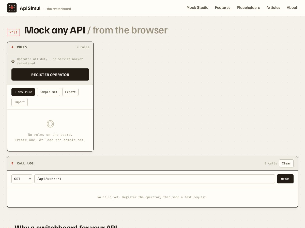 Landing-page snapshot of apisimul.com