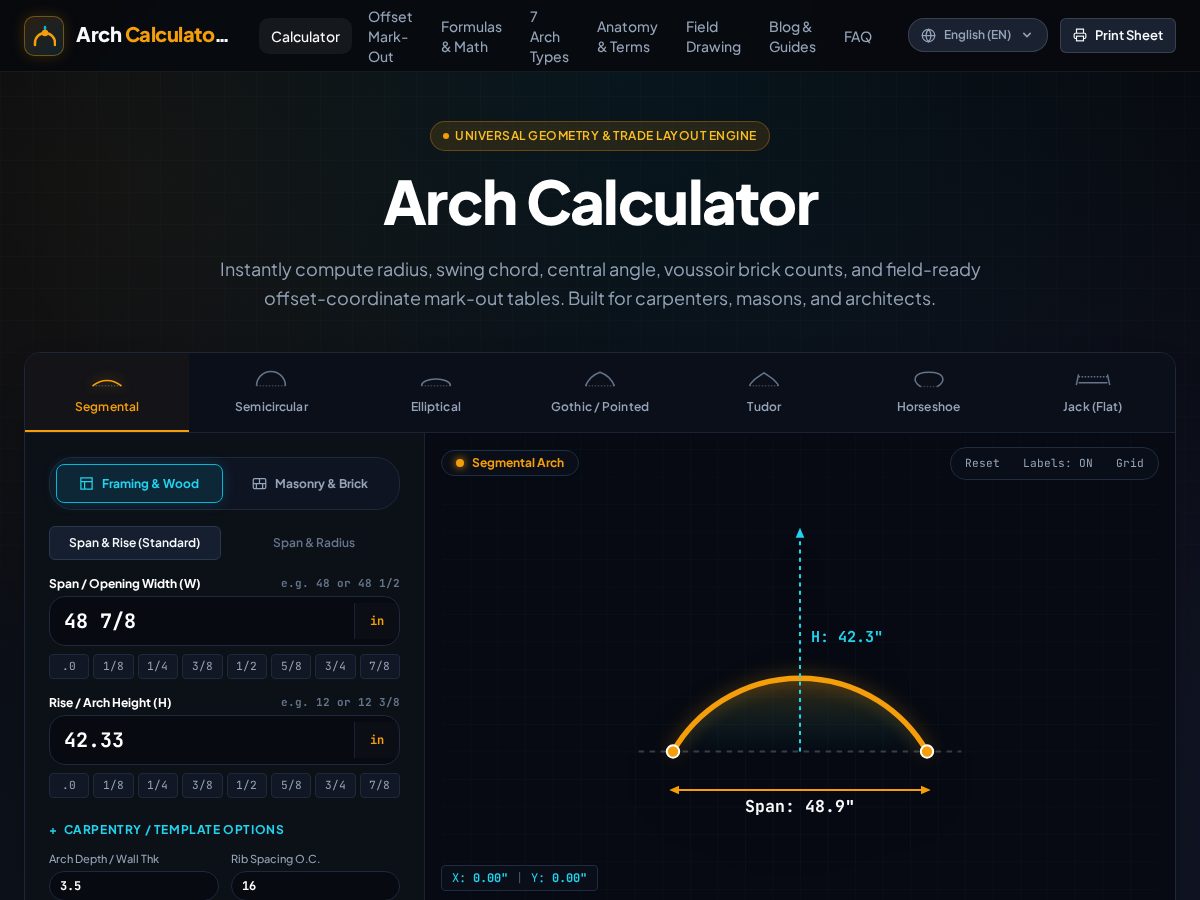 Landing-page snapshot of archcalculator.com