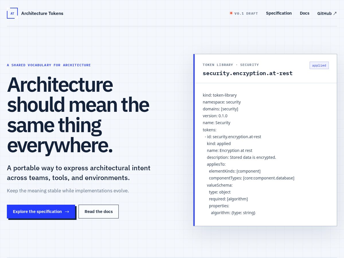 Landing-page snapshot of architecturetokens.org