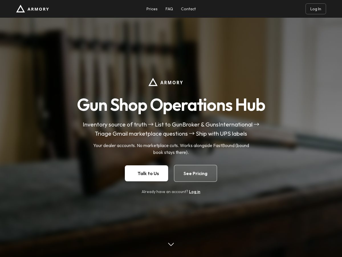Landing-page snapshot of armoryapp.com