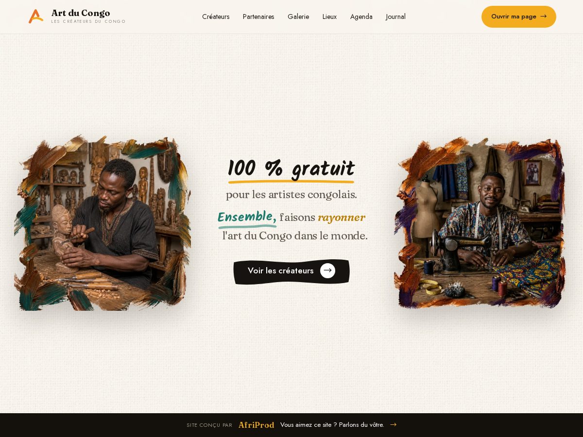 Landing-page snapshot of artducongo.com