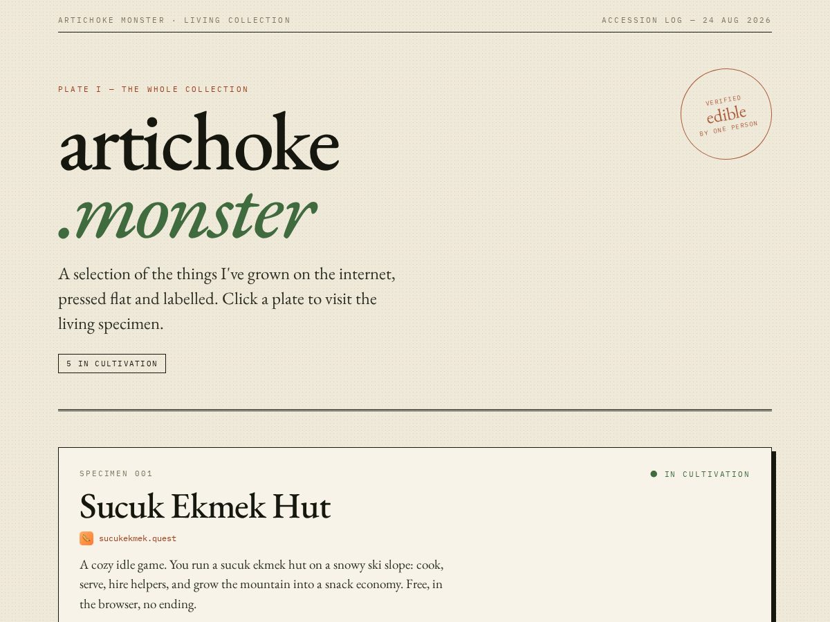Landing-page snapshot of artichoke.monster