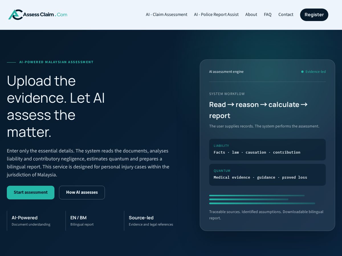 Landing-page snapshot of assessclaim.com