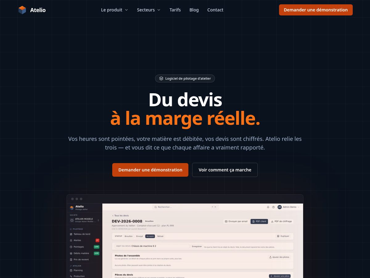 Landing-page snapshot of atelio.pro
