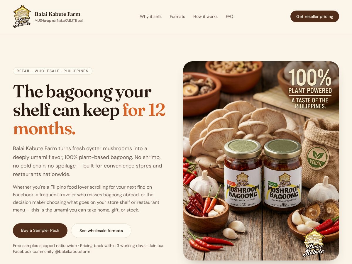 Landing-page snapshot of balaikabutefarm.com