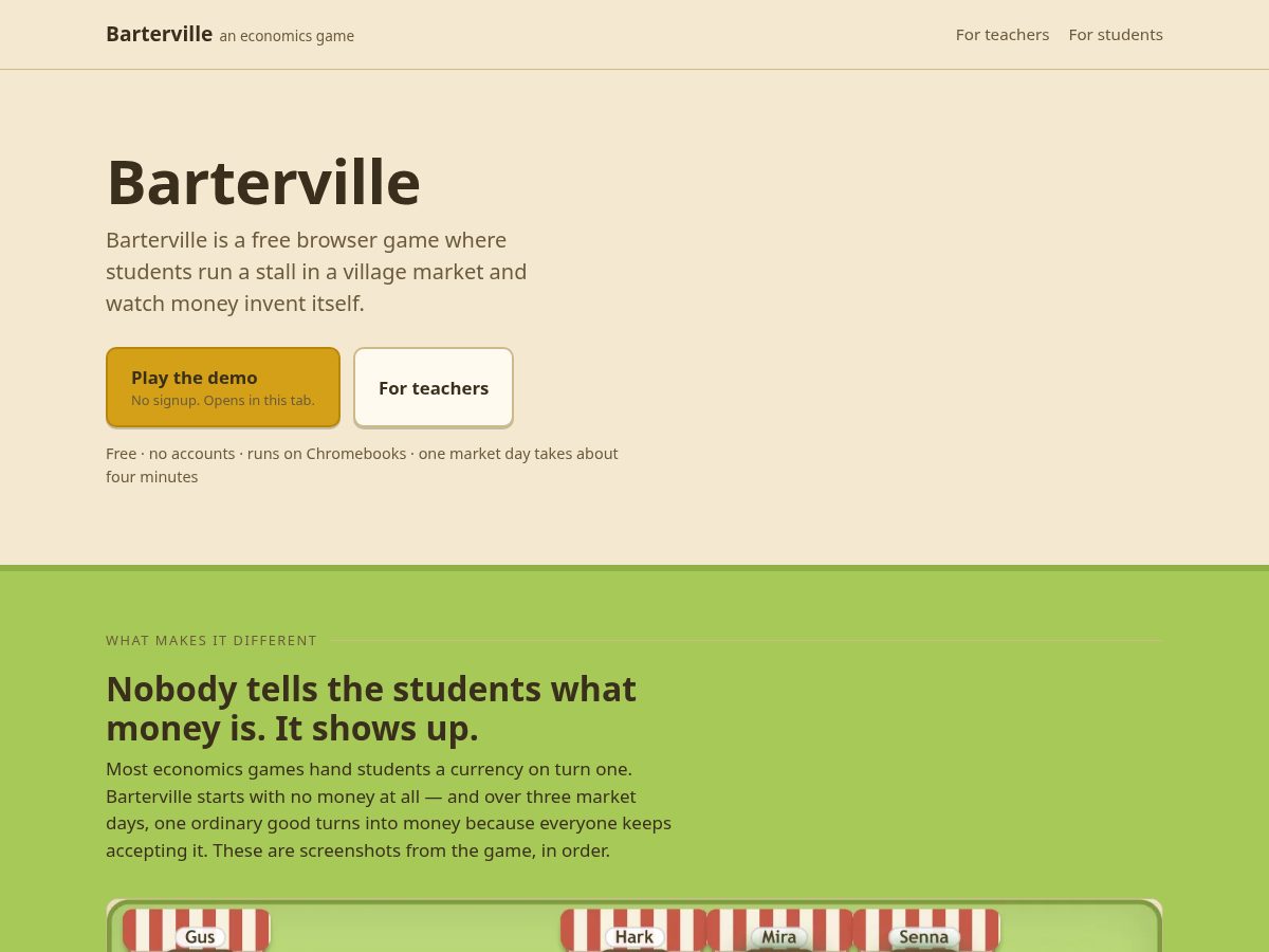 Landing-page snapshot of barterville.org