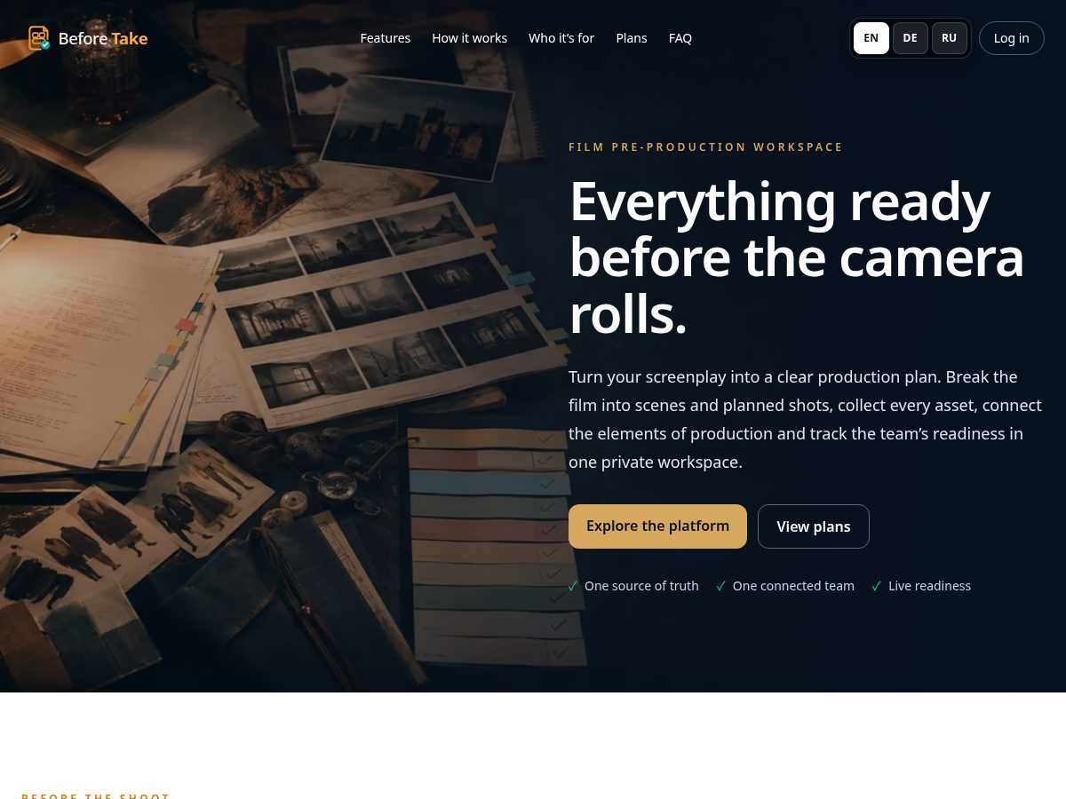 Landing-page snapshot of beforetake.com