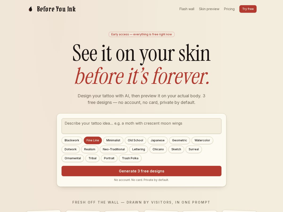 Landing-page snapshot of beforeyouink.com