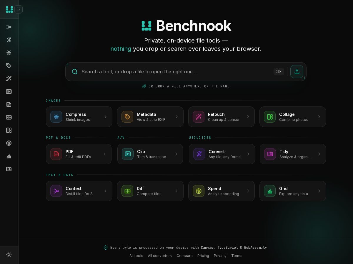 Landing-page snapshot of benchnook.com