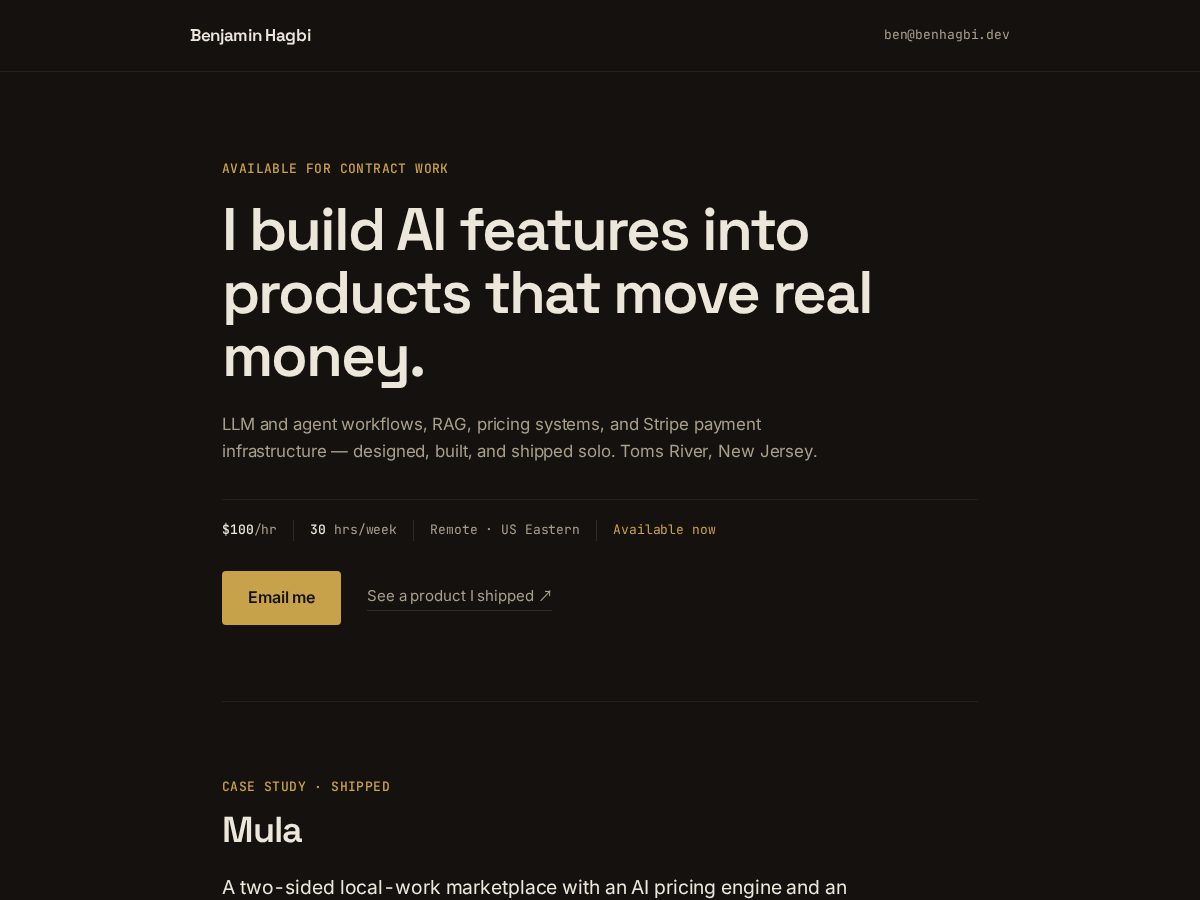 Landing-page snapshot of benhagbi.dev
