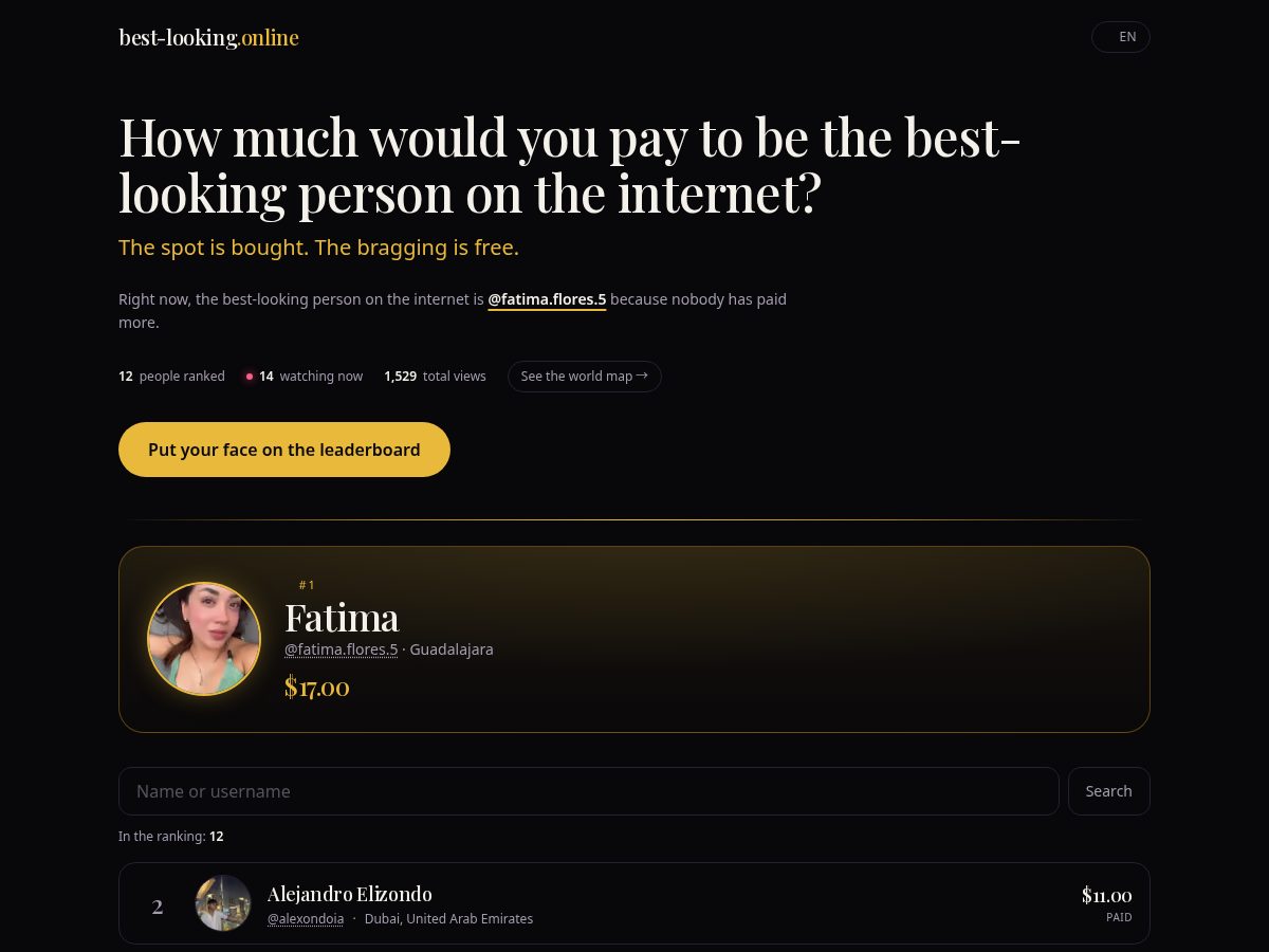 Landing-page snapshot of best-looking.online