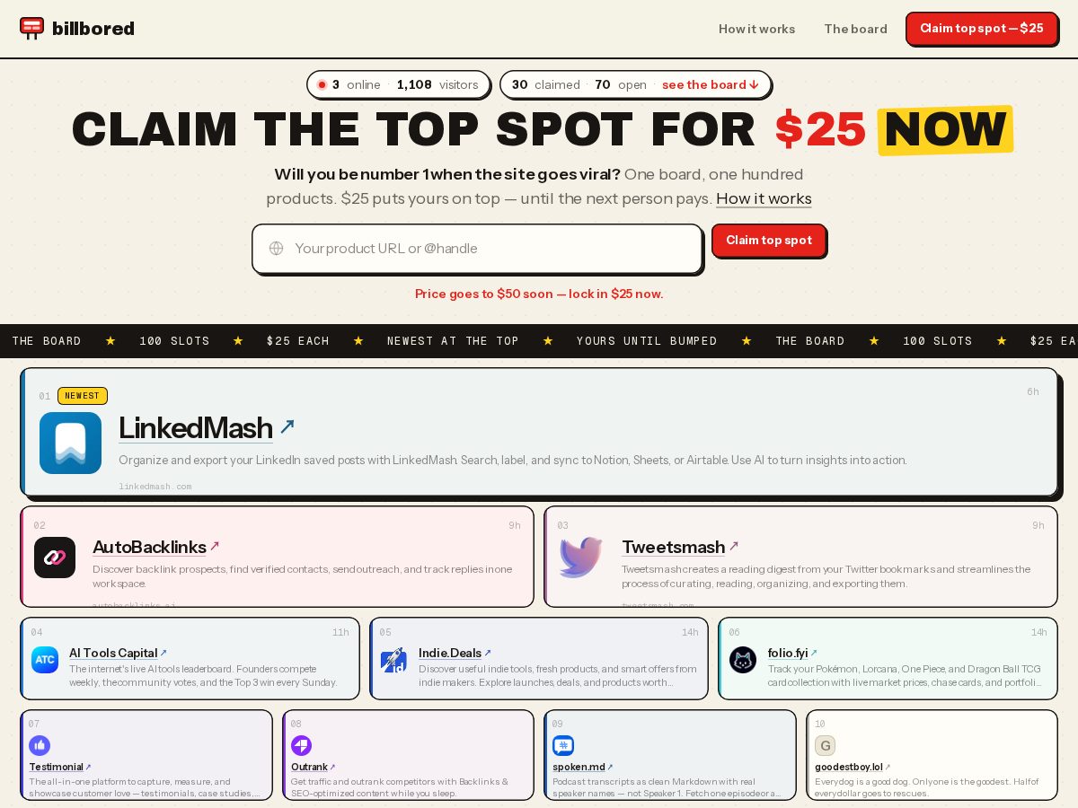 Landing-page snapshot of billbored.lol