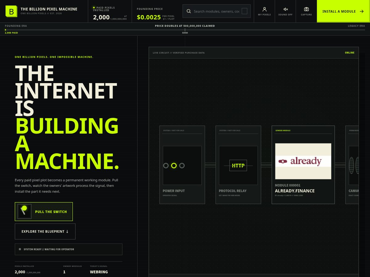 Landing-page snapshot of billionpixelhomepage.lol