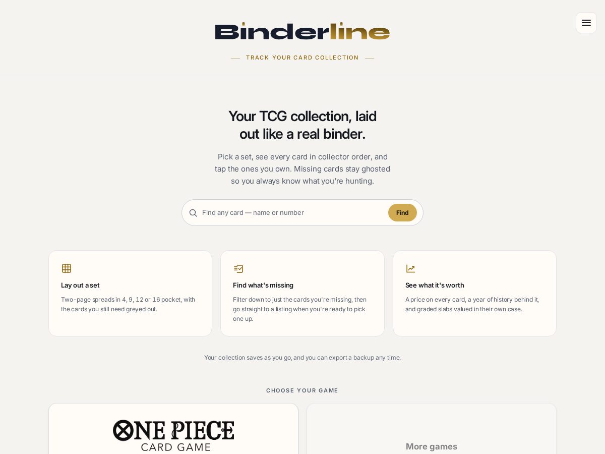 Landing-page snapshot of binderline.com