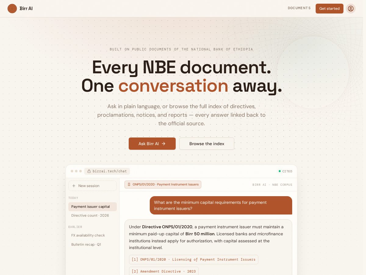 Landing-page snapshot of birrai.tech