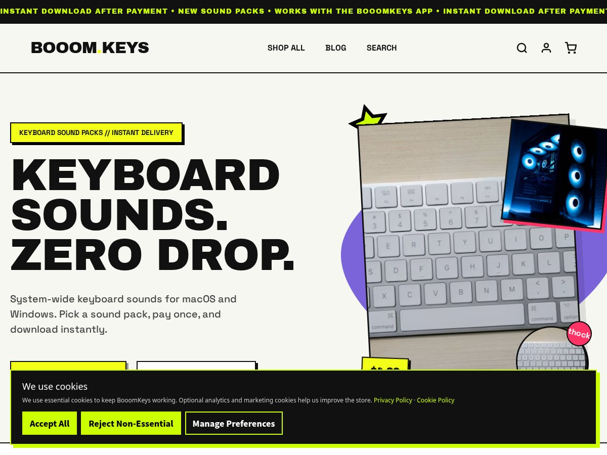 Landing-page snapshot of booomkeys.com