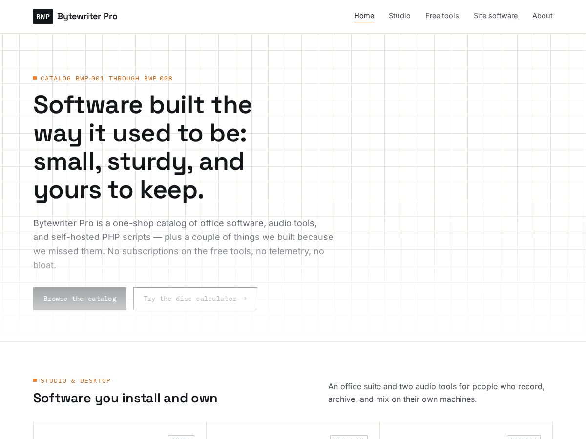Landing-page snapshot of bytewriterpro.com