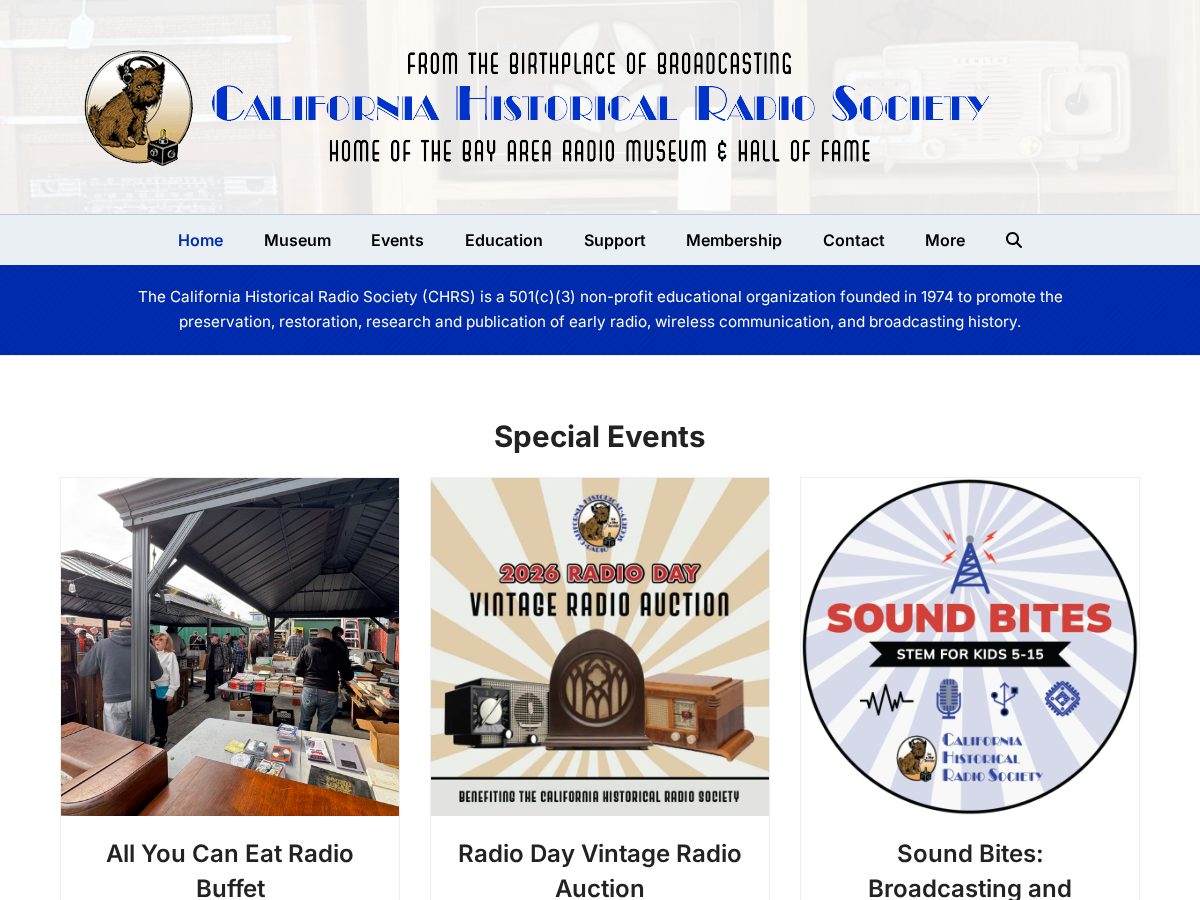 Landing-page snapshot of californiahistoricalradiosociety.org