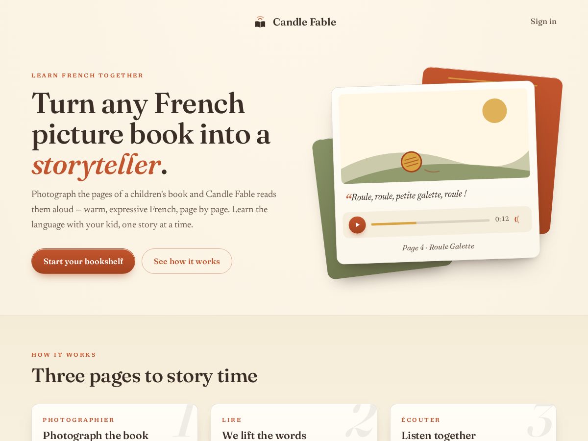 Landing-page snapshot of candlefable.com
