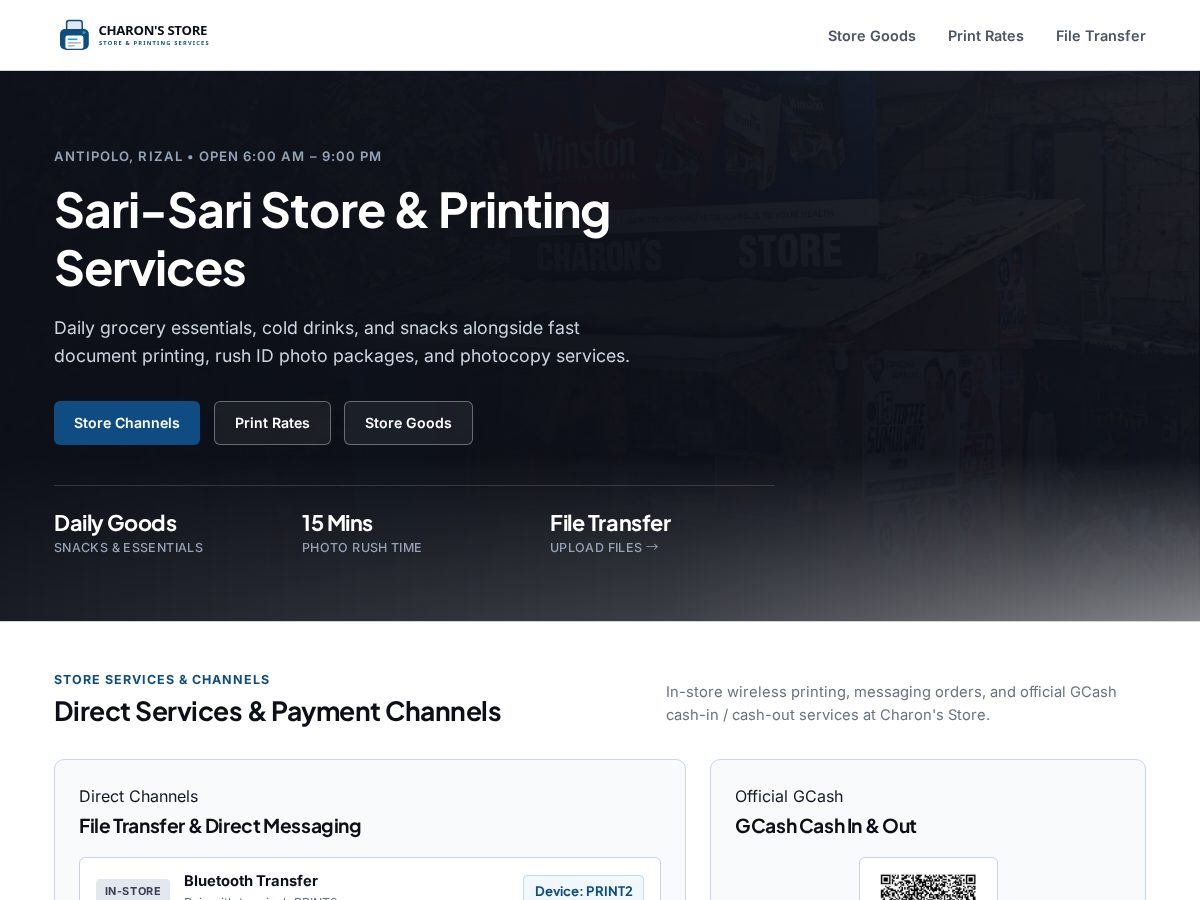 Landing-page snapshot of charons.store