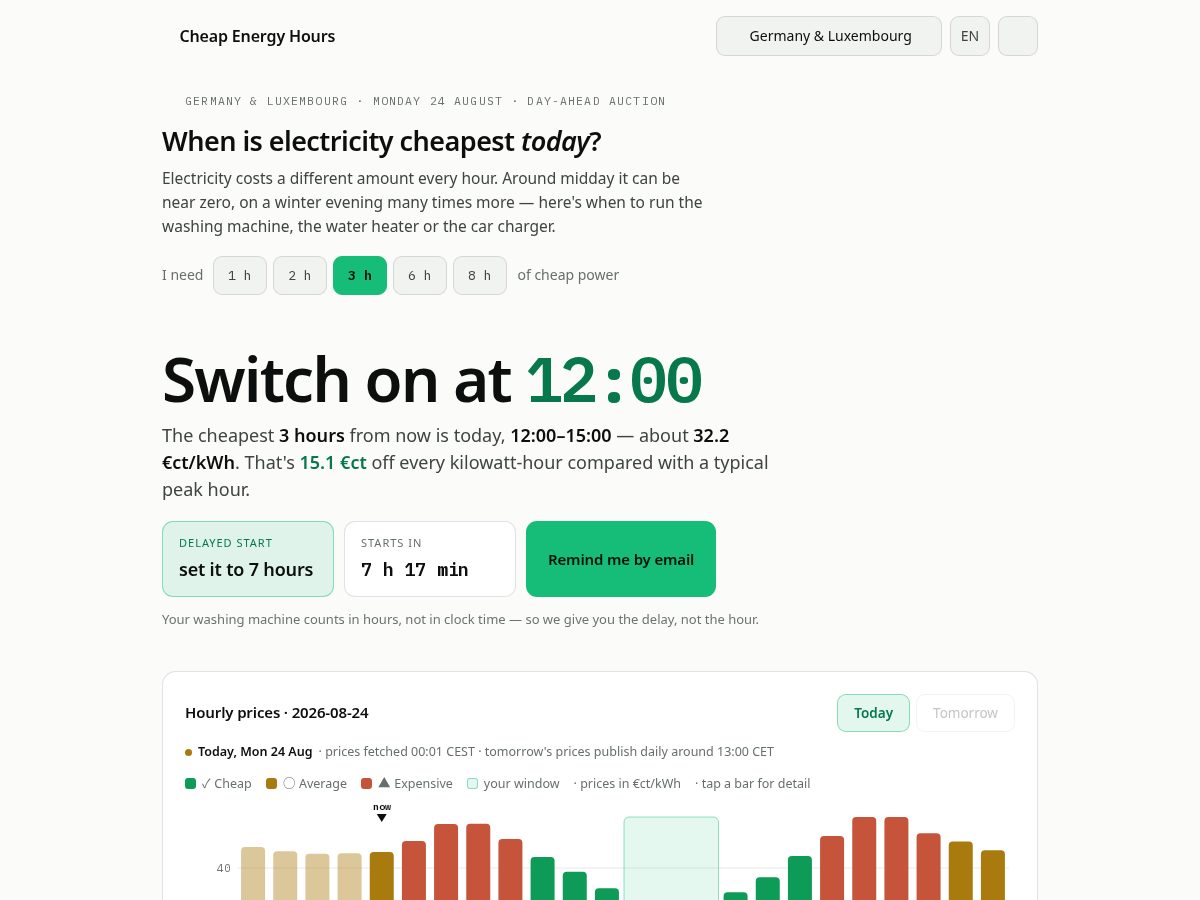 Landing-page snapshot of cheapenergyhours.com