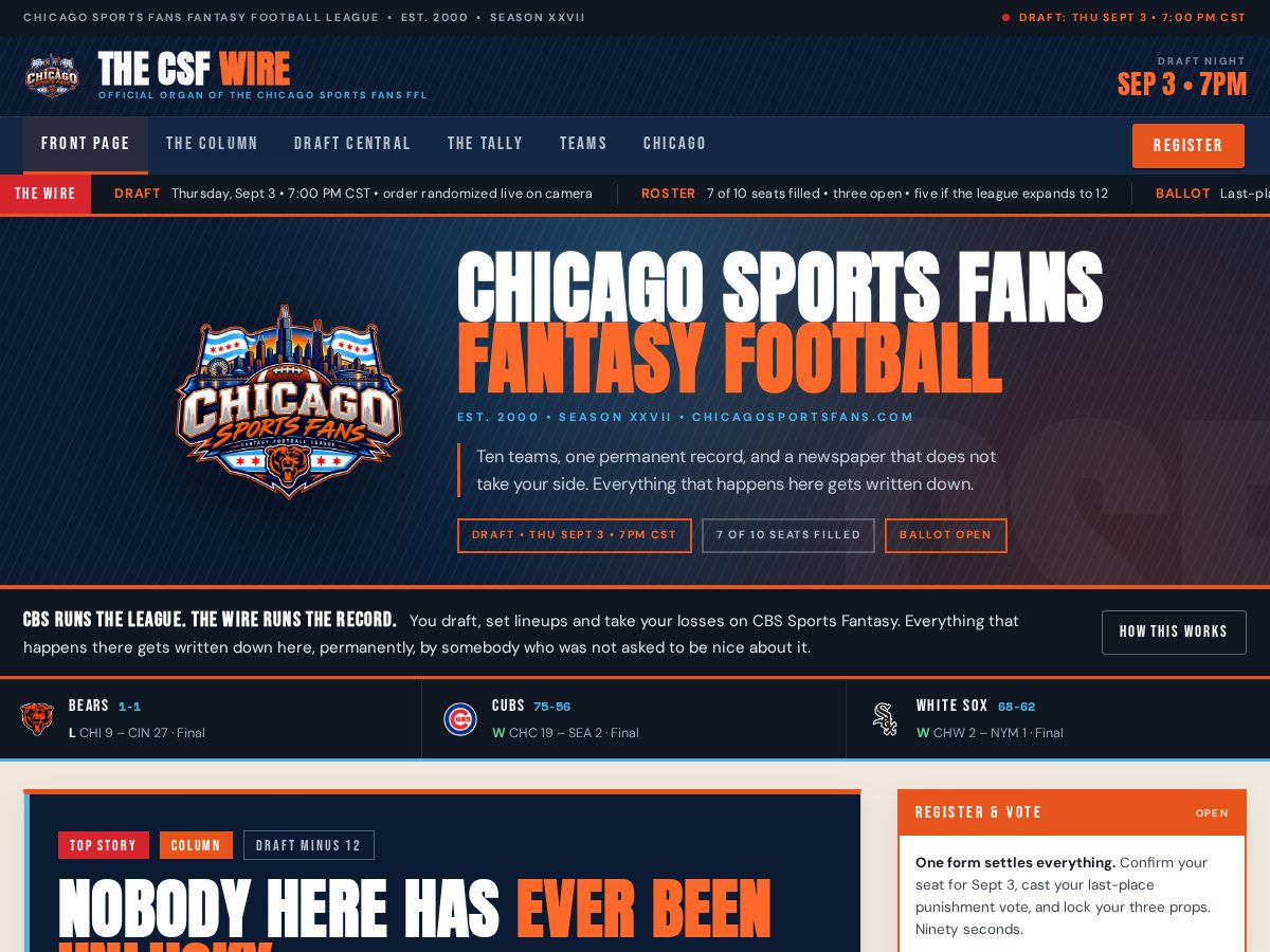 Landing-page snapshot of chicagosportsfans.com