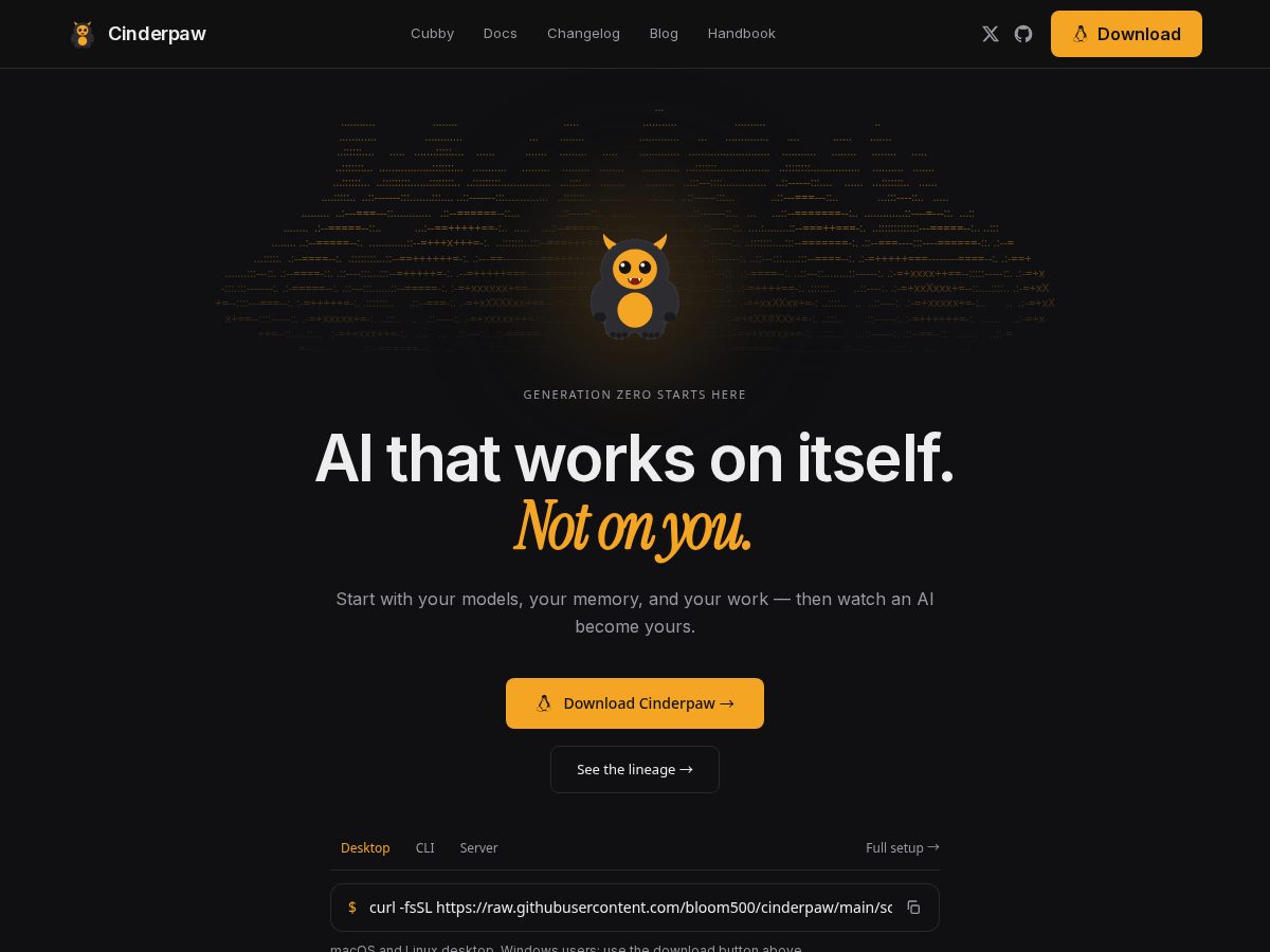 Landing-page snapshot of cinderpaw.dev
