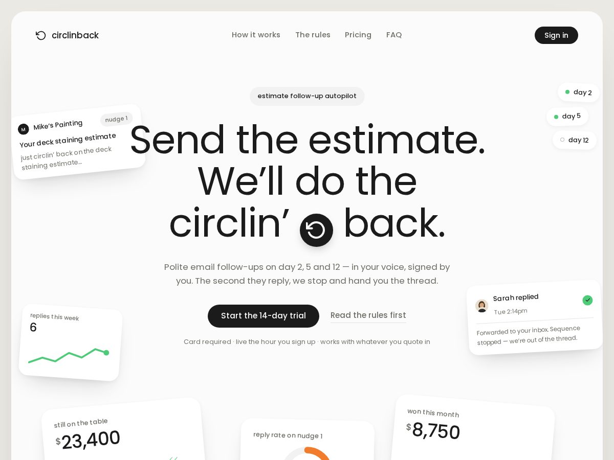 Landing-page snapshot of circlinback.com