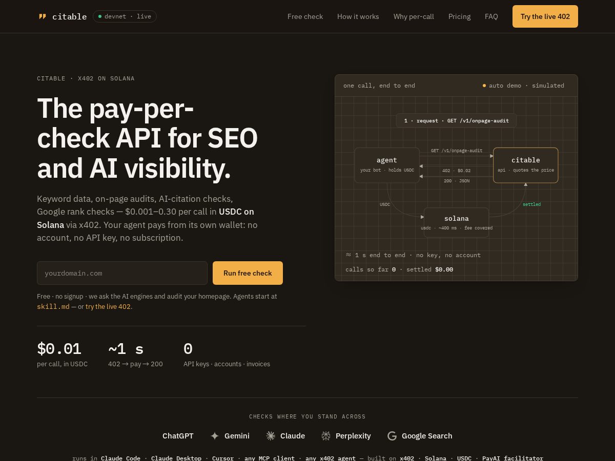 Landing-page snapshot of citable.run
