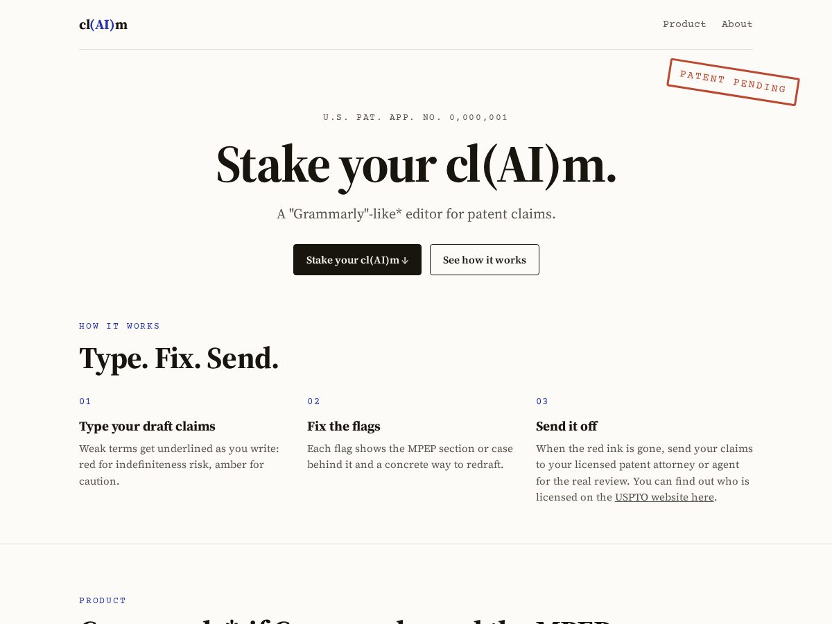 Landing-page snapshot of cl-ai-m.com