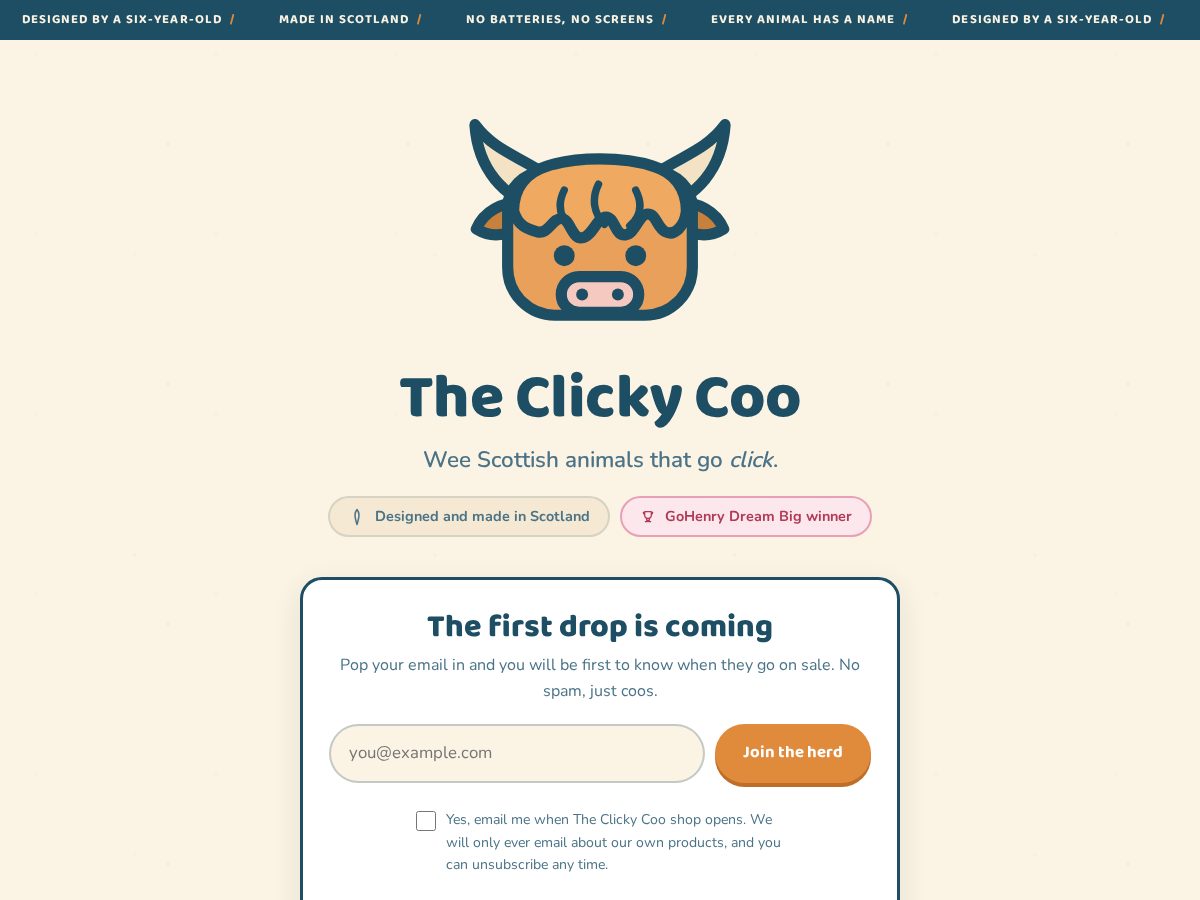 Landing-page snapshot of clickycoo.com