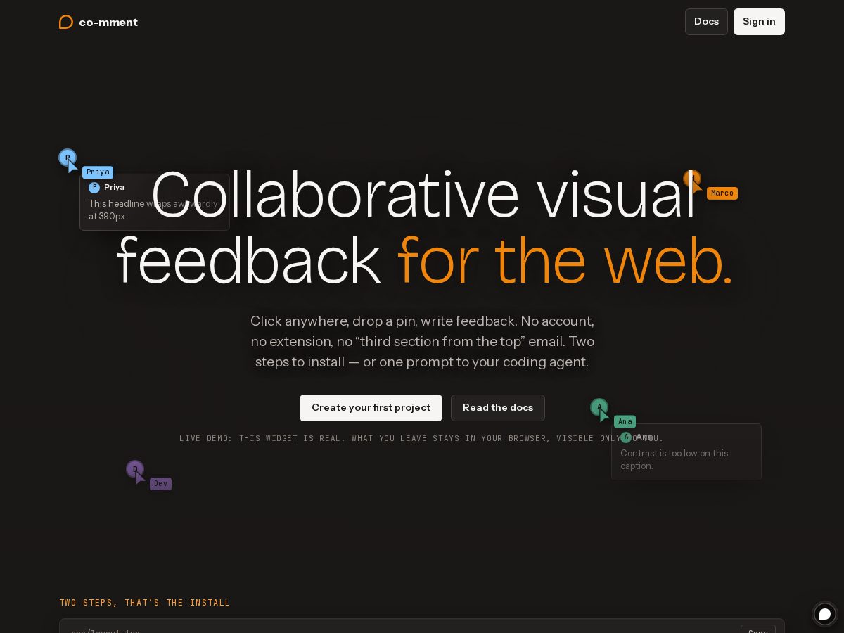 Landing-page snapshot of co-mment.com