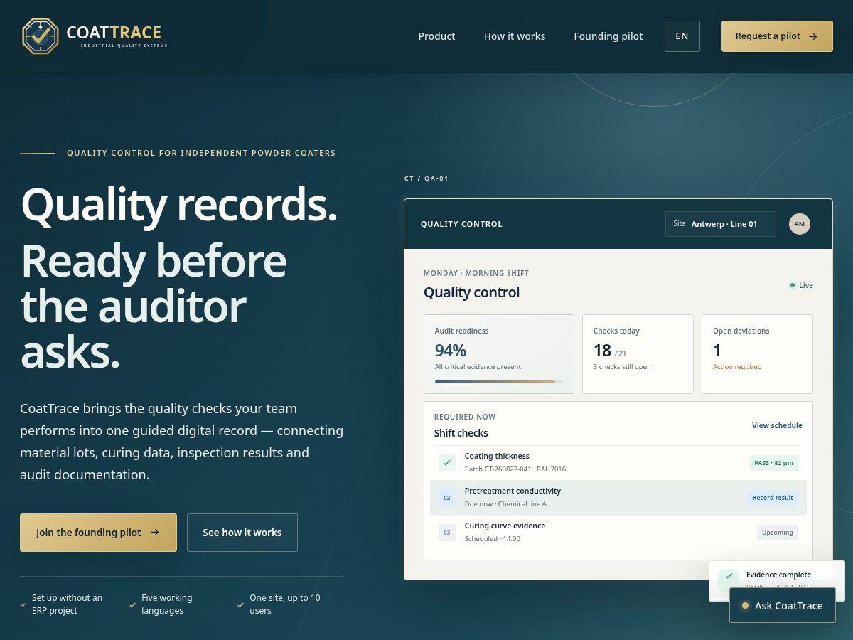 Landing-page snapshot of coattrace.com