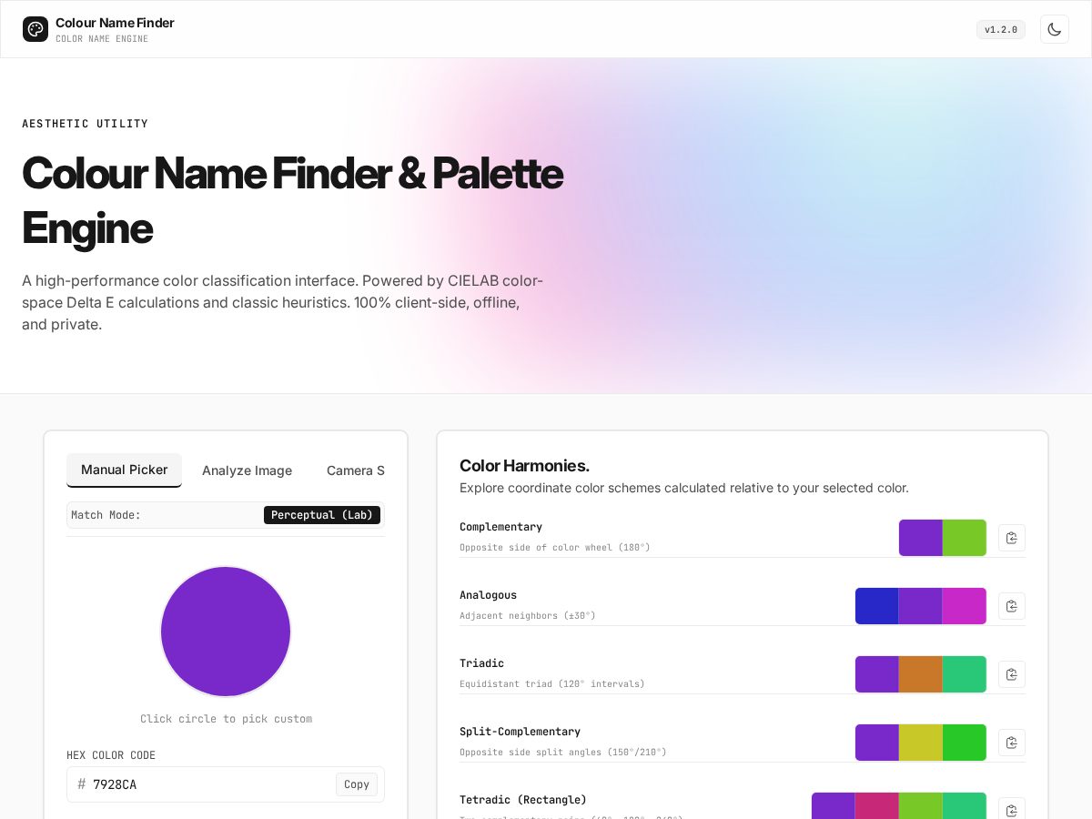 Landing-page snapshot of colournamefinder.com