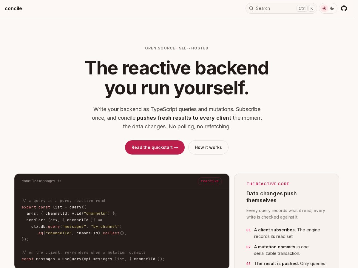 Landing-page snapshot of concile.dev
