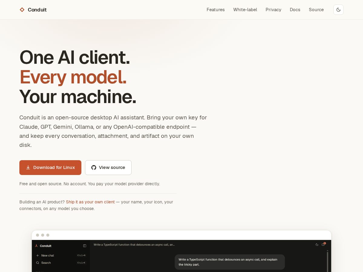 Landing-page snapshot of conduitllm.com